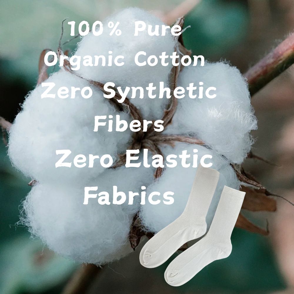 Visual display of 100% pure organic cotton fabric with no synthetic fibers or chemical additives.
