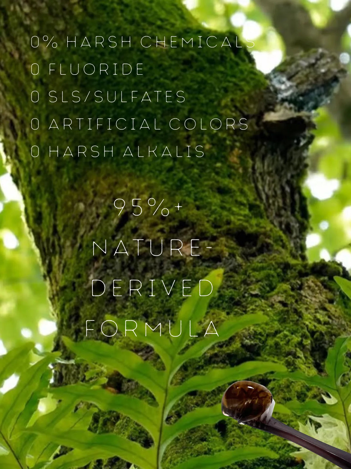 Pure natural formula highlights for Joy Garden toothpaste showing 95% nature-derived ingredients without fluoride or sulfates