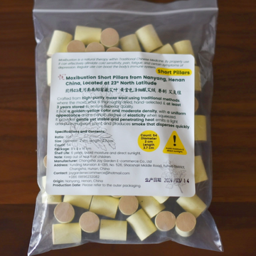 Joy Garden Golden Moxa Pillars made from pure mugwort wool – stable burning, gentle heat, and clean herbal aroma