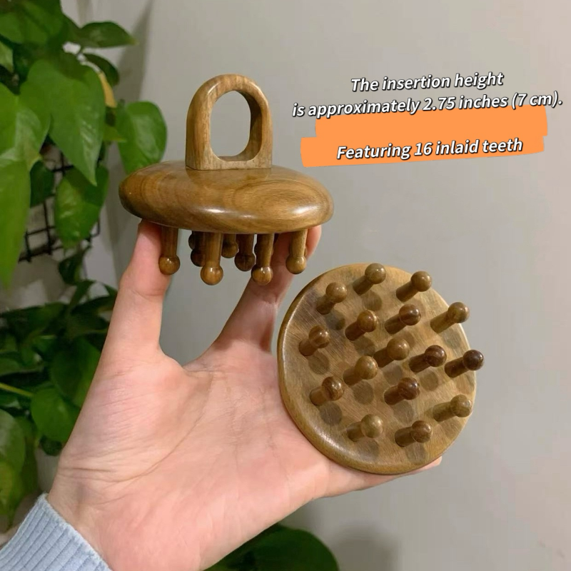 Close-up of wooden bristles with size detail – medium firmness for gentle detangling and scalp massage of Joy Garden Hair Brush