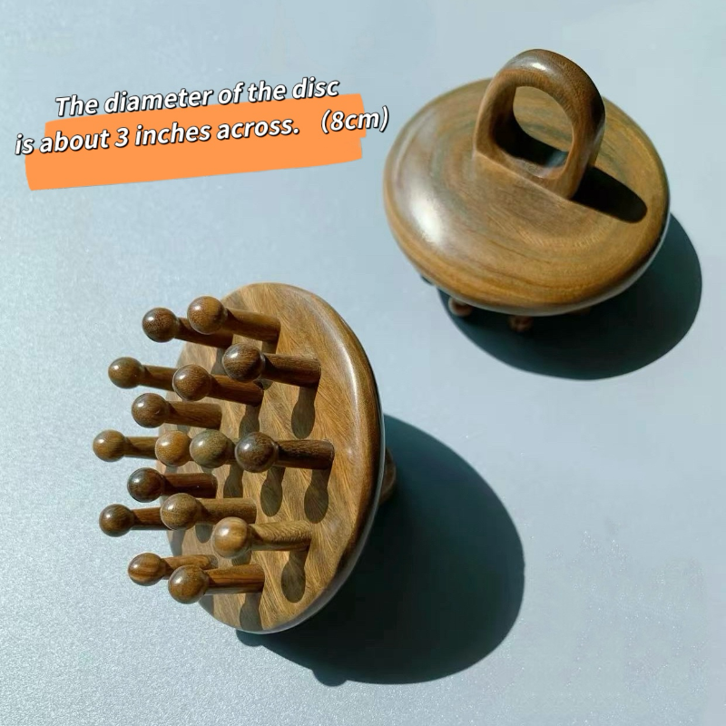 Round paddle head detail with measurements – designed for effective scalp massage and hair growth stimulation