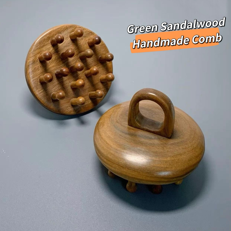 Joy Garden Green Sandalwood Wooden Hair Brush main image – medium firmness round paddle massage comb for hair growth and scalp care