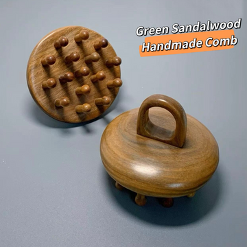 Joy Garden Green Sandalwood Wooden Hair Brush main image – medium firmness round paddle massage comb for hair growth and scalp care