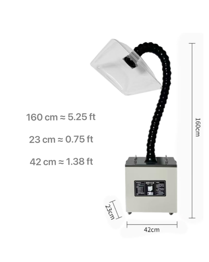 Joy Garden Moxibustion Smoke Extractor detailed dimension chart – full size and component overview