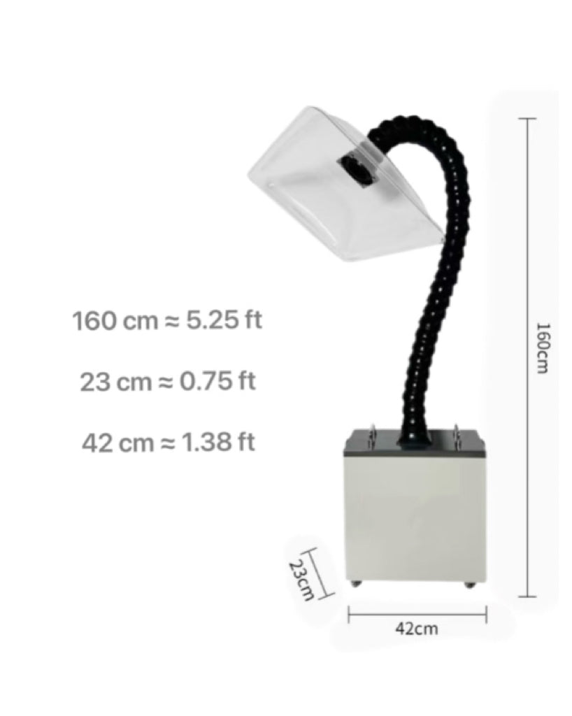 Joy Garden Moxibustion Smoke Extractor detailed dimension chart – full size and component overview
