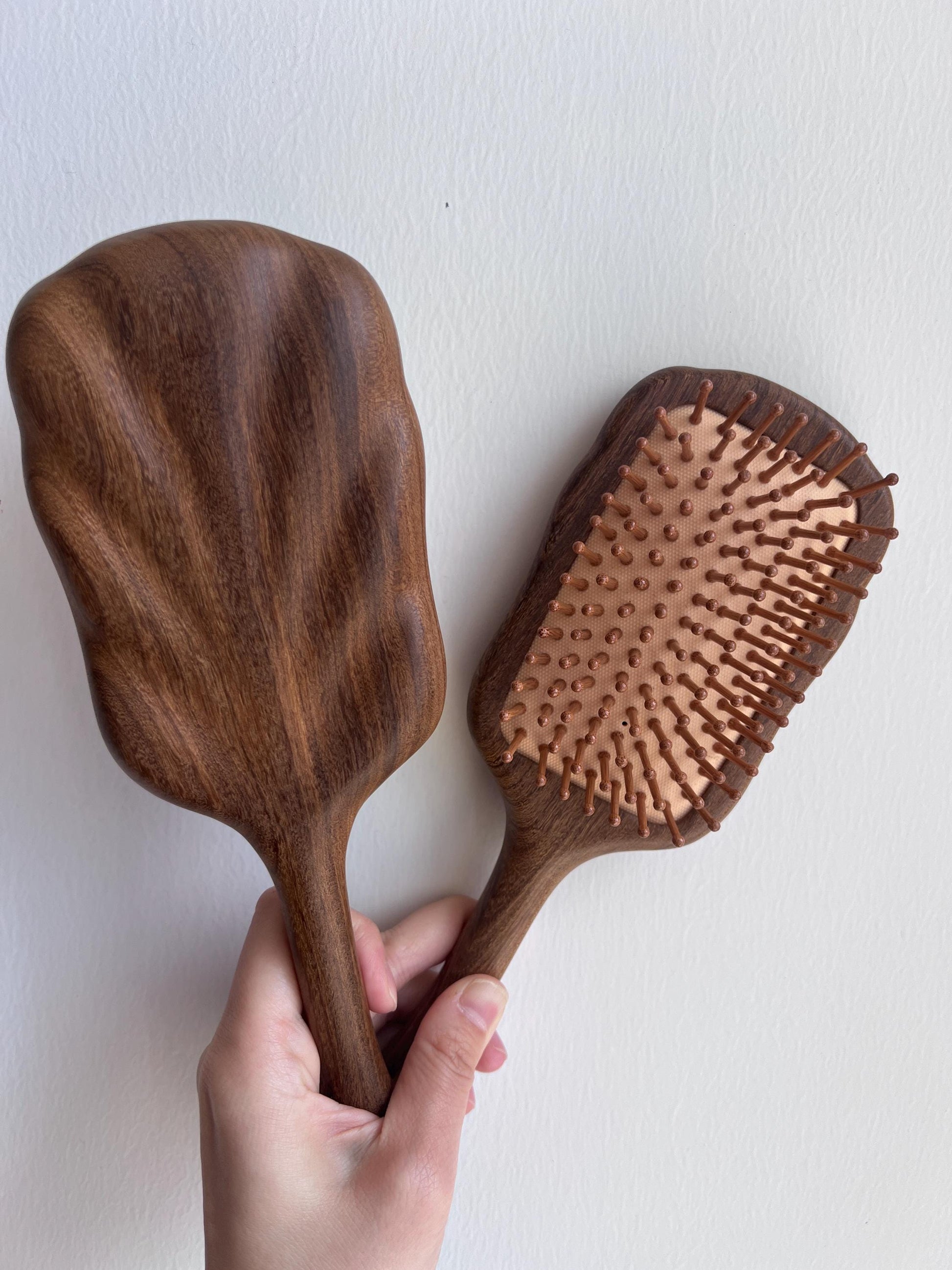 Front and back view of Joy Garden Wooden Hair Growth Massage Brush – natural wood paddle design without packaging