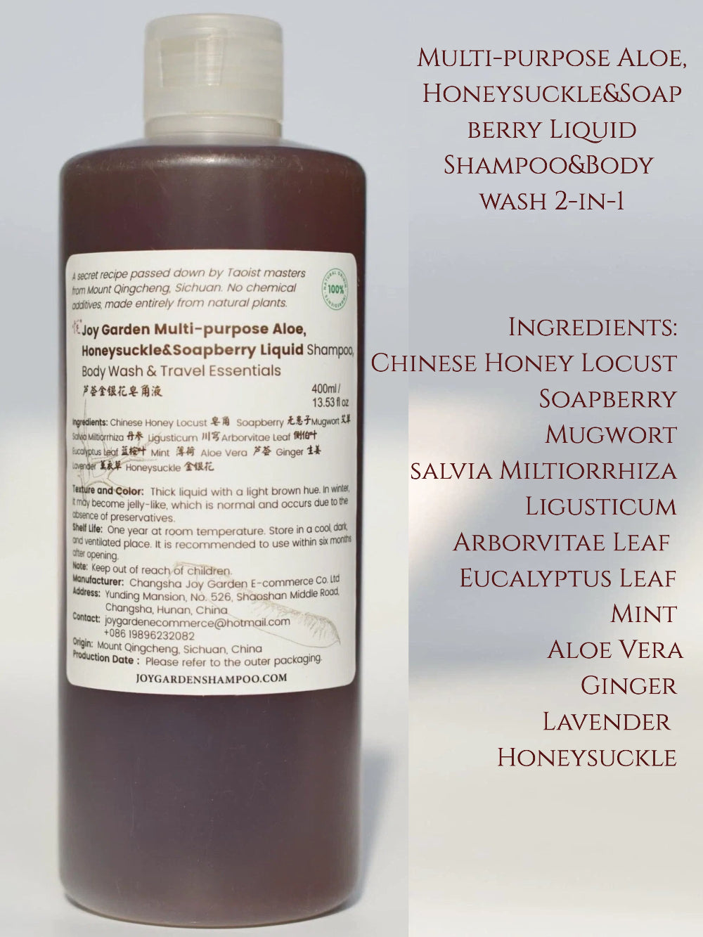Joy Garden Fo-Ti (He Shou Wu) Reishi & Soapberry Herbal Shampoo - TCM Formula for Hair Regrowth & Graying Prevention