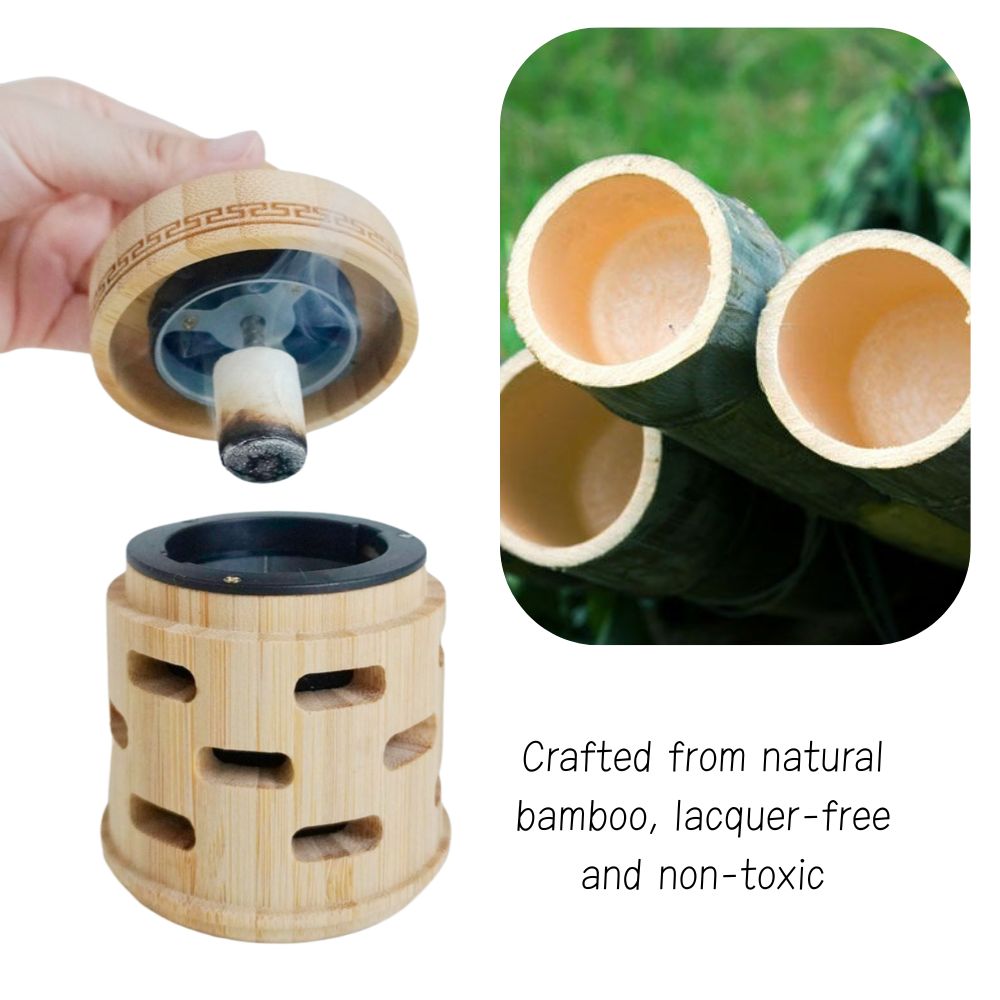 Natural Bamboo Moxa Box Holder with Smoke Filter & Anti-Scald Guard, Adjustable Heat Control Single Acupoint Moxibustion Burner Box for Body Meridian & Joint Pain Relief (S / L Sizes)