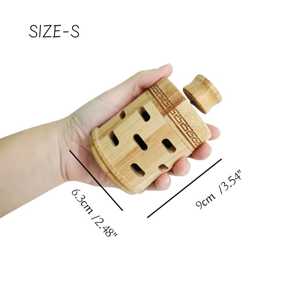Natural Bamboo Moxa Box Holder with Smoke Filter & Anti-Scald Guard, Adjustable Heat Control Single Acupoint Moxibustion Burner Box for Body Meridian & Joint Pain Relief (S / L Sizes)