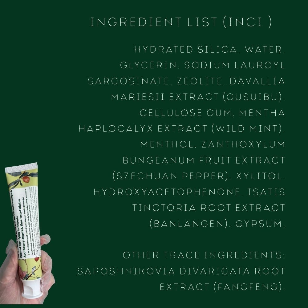 Full INCI ingredients list of Joy Garden Herbal Root Strength Toothpaste for transparency.