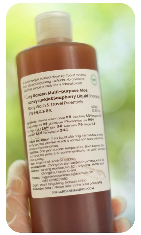 Joy Garden raw herbal ingredients including fresh ginger, angelica root, and soapberry fruits