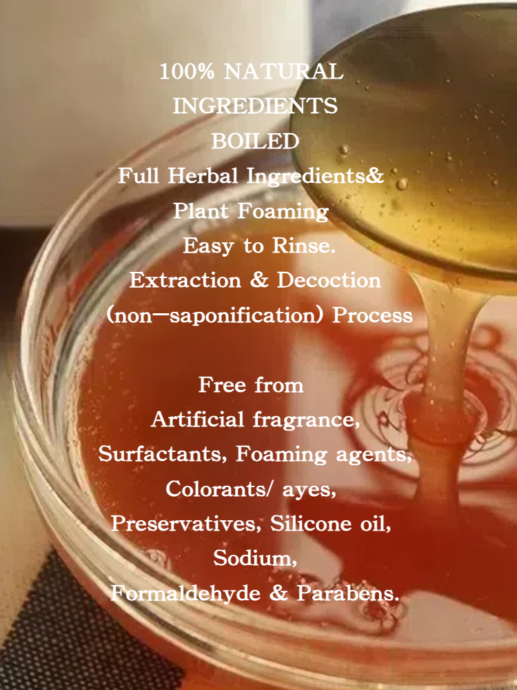 Joy Garden herbal shampoo texture and natural golden-brown color