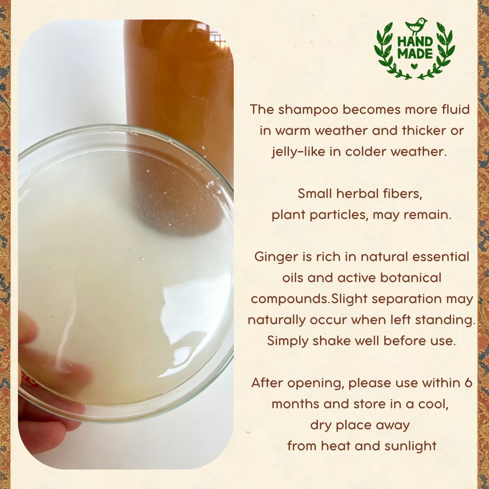 Natural herbal sediment layer notice in pure botanical liquid shampoo