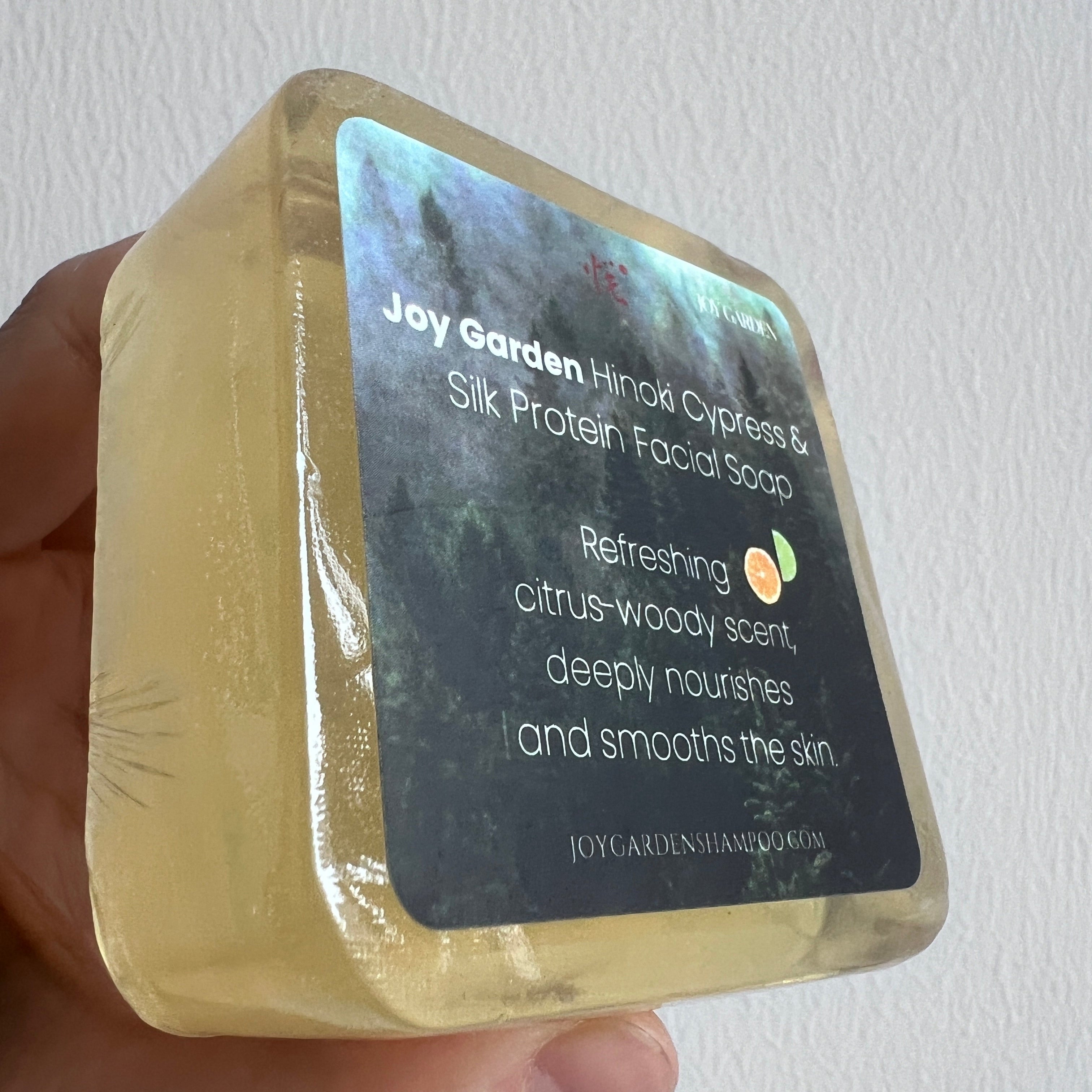 Joy Garden Hinoki Silk Protein Soap thickness view with eco packaging