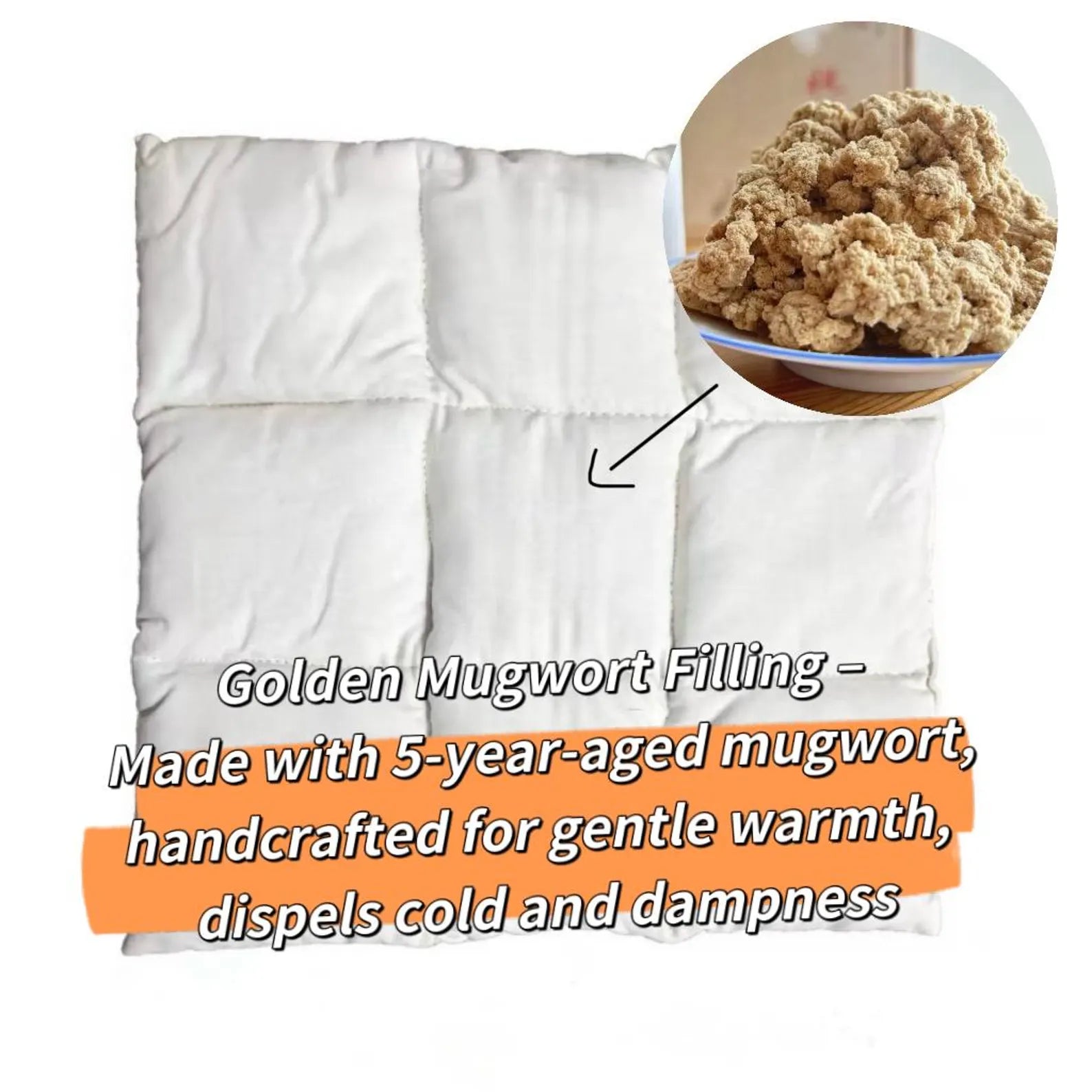 Joy Garden Moxa Wool Tofu Block Cushion – Soft Herbal Core with Cotton-Linen Cover for Warming & Cold Relief