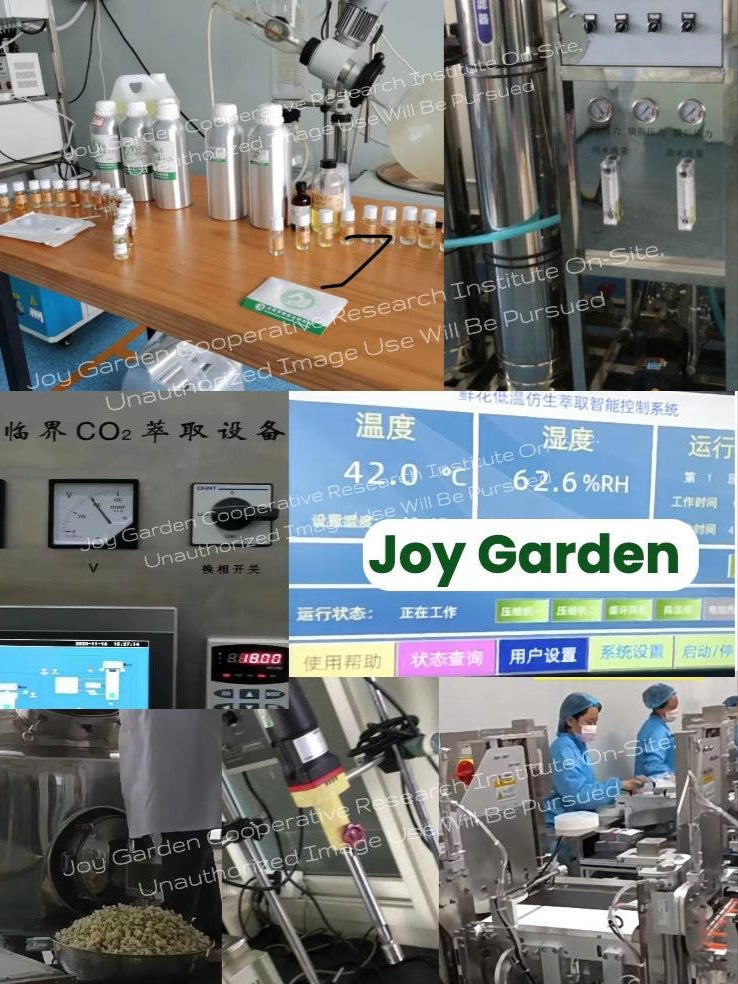 Joy Garden plant essential oil crafted with supercritical CO2 extraction to preserve natural nutrients and delicate fragrance
