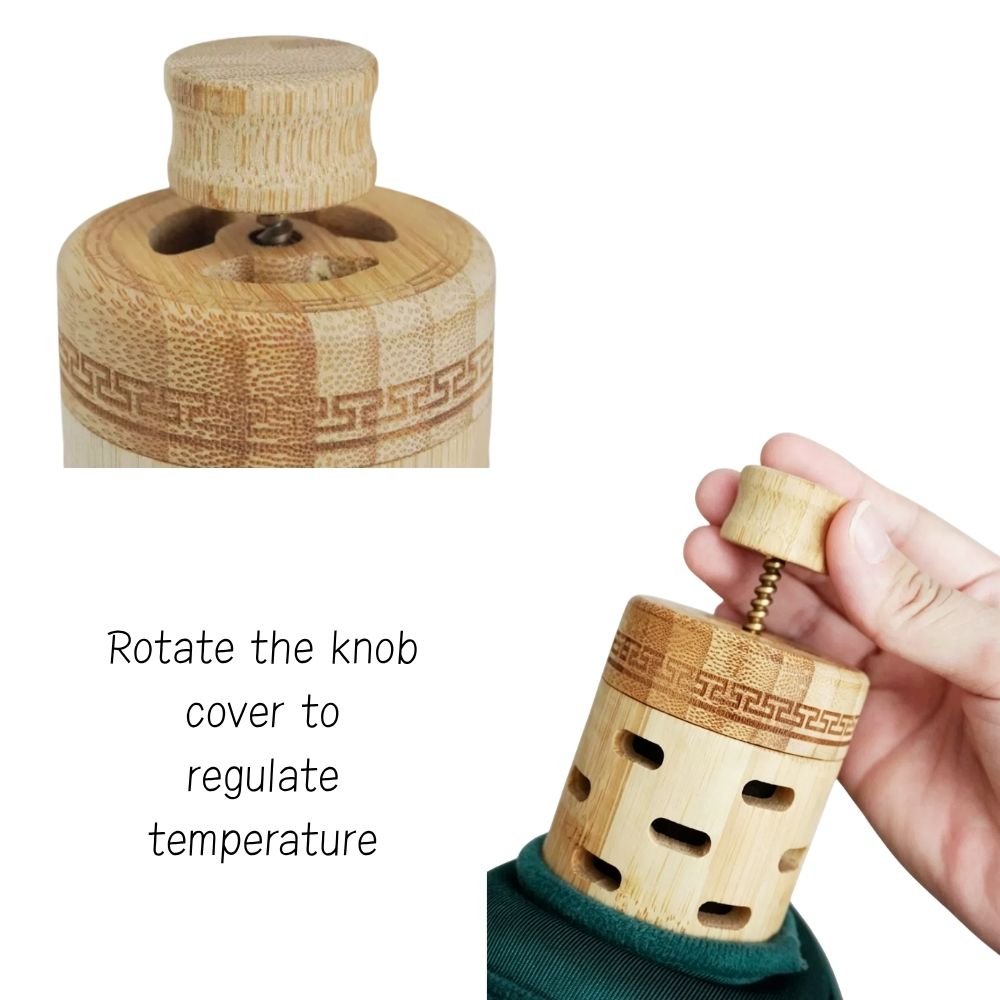 Natural Bamboo Moxa Box Holder with Smoke Filter & Anti-Scald Guard, Adjustable Heat Control Single Acupoint Moxibustion Burner Box for Body Meridian & Joint Pain Relief (S / L Sizes)