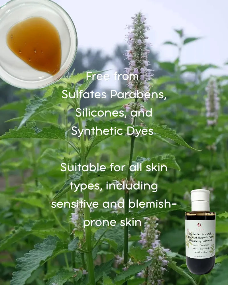 Clean beauty formula details for Joy Garden body wash free from sulfates and silicones for sensitive blemish-prone skin